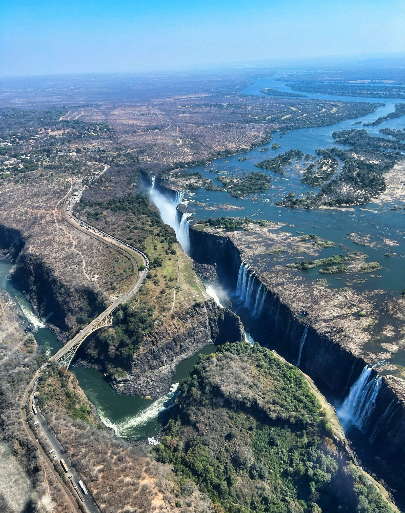 The winding Zambezi River and rocky gorges around Victoria Falls